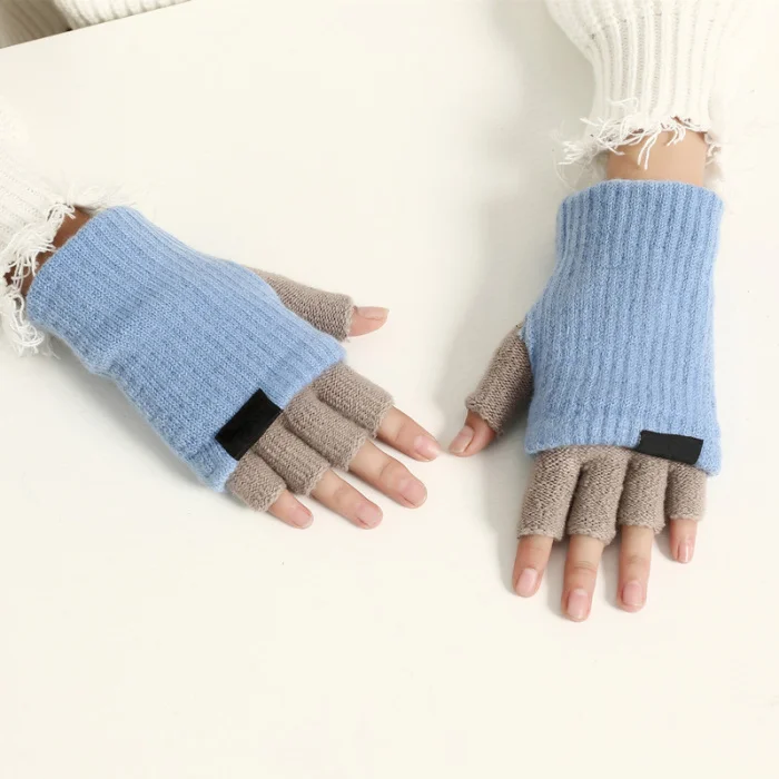 Женские модные перчатки на полпальца, сохраняющие тепло, вязаные перчатки для зимы, женские удобные-В5