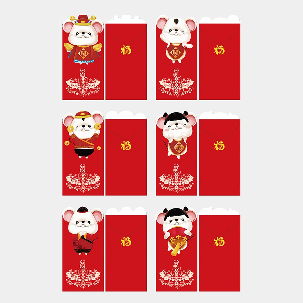 6 шт китайские конверты для денег Hong Bao, подарок на год, пакеты для денег на год, свадьбу