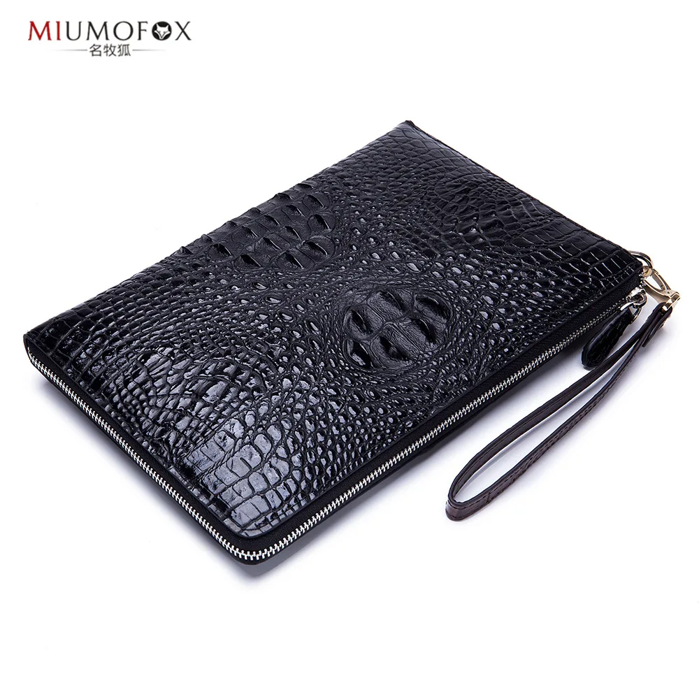 

Men Crocodile Pattern Business Handbag Large Capacity Genuine Leather Envelope Bag Clip High-End Clutch First Layer of Leather M