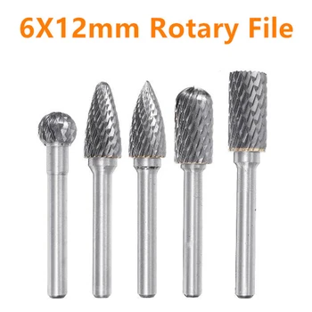 

5pcs 6x12mm Double Lines Rotary File Burr Tungsten Carbide Rotary Cutter Files for Rotary Drill