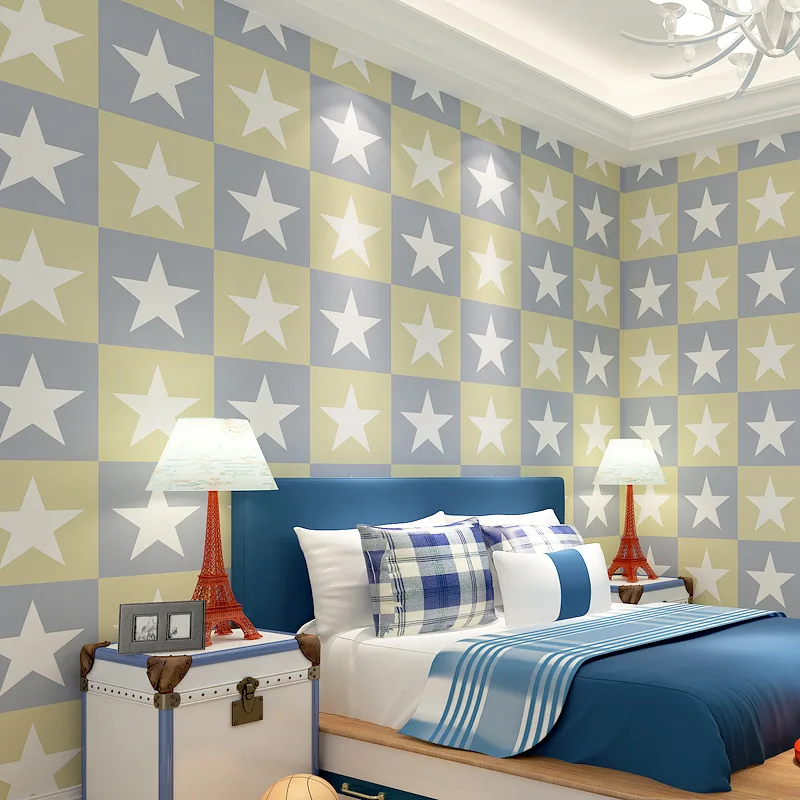 

non-woven British stars vertical stripes cartoon men and women bedroom TV backAmerican Mediterranean children's room wallpaper