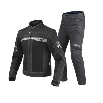 

SSPEC Breathable Motorcycle Jacket Pants Men's Cool Denim Mesh Motocross Moto racing Riding jean Jacket Suit Jaqueta Motoqueiro
