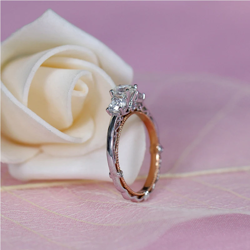 Doveggs Lab Created CVD бриллиантовое кольцо 14K белое и розовое золото 1.2CT центр 4mm-4.5X6mm-4mm DEF цвет овальный бриллиант кольцо для женщин
