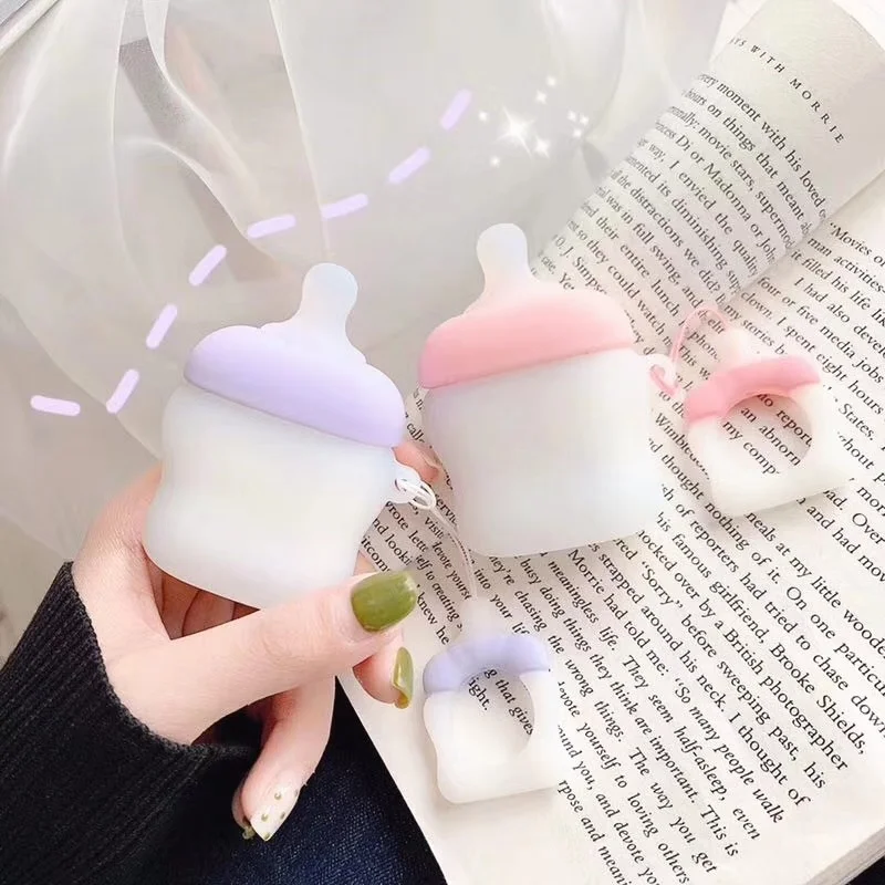 

For Apple Airpods 1 2 Earphone Silicone Case Cute Baby Bottle Earphone Cover Anti-knock Finger Ring Earbud Case Child Gift Case