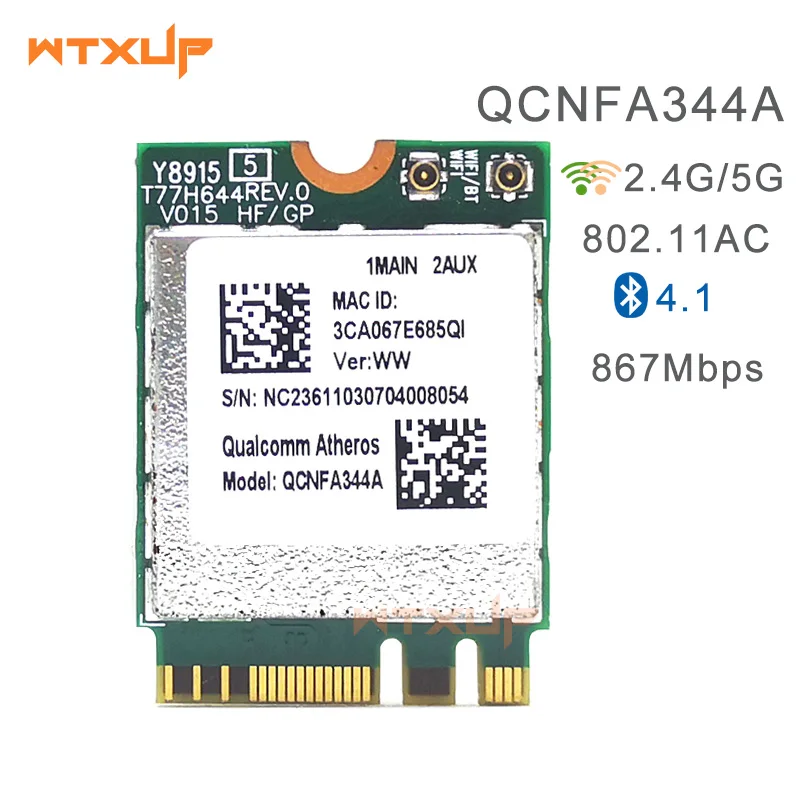 

Used Qualcomm Atheros Wireless AC Wi-Fi adapter QCNFA344A NFA344A 802.11ac wifi Dual Band + BT4.1 bluetooth 4.1 NGFF Card