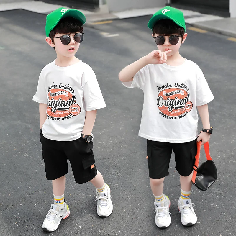 

Boys Cotton Short-Sleeve Blouses 2020 Summer O-neck Handsome Breathable T-Shirt Letter Pattern Factory Sale Boutique Boy Clothes
