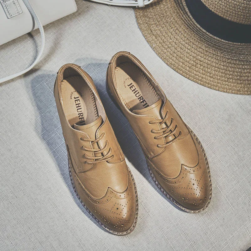 

Popular WOMEN'S Shoes 2019 Autumn New Style First Layer Calfskin Rub Color Retro Lace-up French round-Toe MacBook Sole