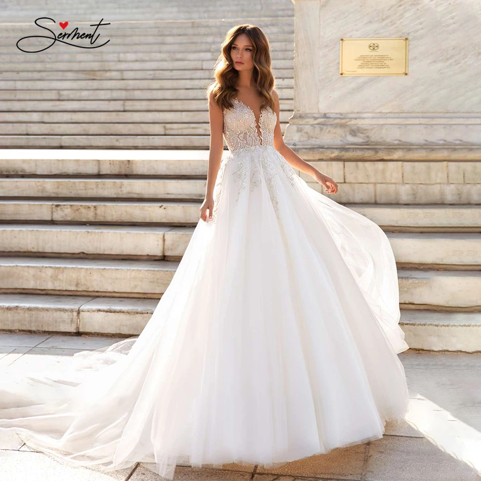 

BAZIIINGAAA Luxury Wedding Dress Silky Organza Applique V-neck Backless Sleeveless Lace Wedding Dress Support Tailor-made