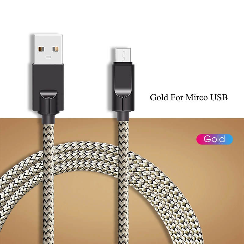 1 м Micro USB оплетка Быстрая зарядка телефонный кабель для Android для Xiaomi Redmi Note 5 Pro мобильный кабель передачи данных телефона для samsung S10 S9 - Цвет: Gold