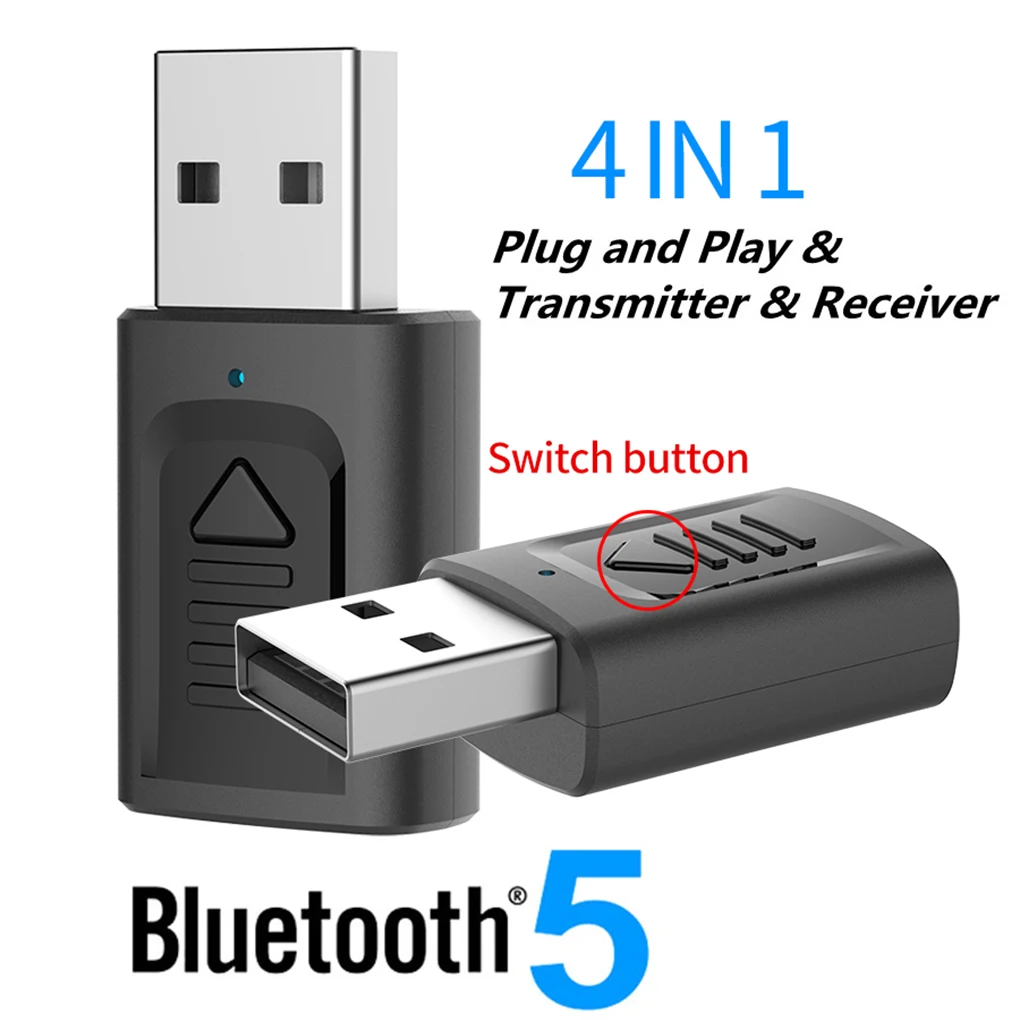 

4 IN 1 USB Bluetooth 5.0 Audio Receiver Transmitter Mini Stereo Bluetooth AUX RCA USB 3.5mm Jack For TV PC Car Wireless Adapter