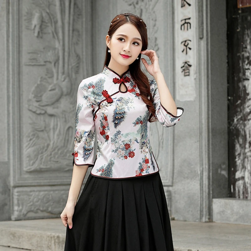 Традиционное Ципао рубашка Имитация шелк cheongsam колледж Ветер куртка Улучшенный ретро шелк Тан костюм Женская тонкая рубашка