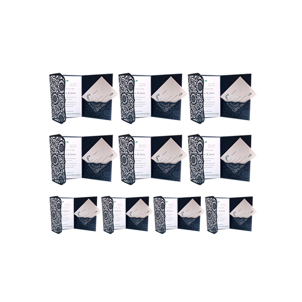  10pcs Multicolor Pearl Paper Jam Paper Laser Hollow Pocket Style Invitation Wedding Invitation Card - 4.0003E+12
