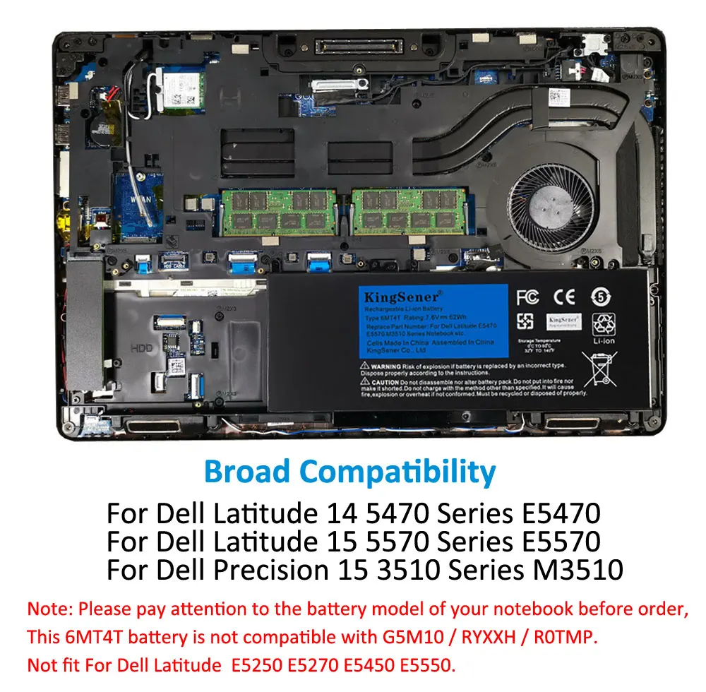 Фото Аккумулятор KingSener 6MT4T 7,6 в 62 Втч для ноутбука DELL Latitude E5470 E5570 M3510 15,6 