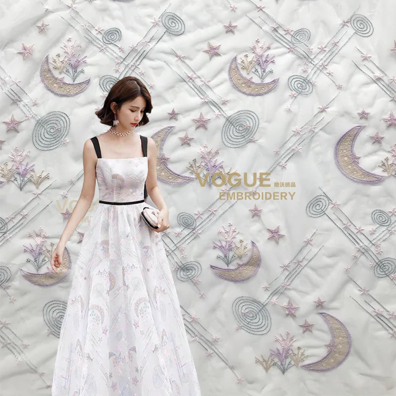 200x130 см Новая мода Звезда Луна сетка вышивка вышитый тюль кружево ткань diy платье одежда юбки аксессуары