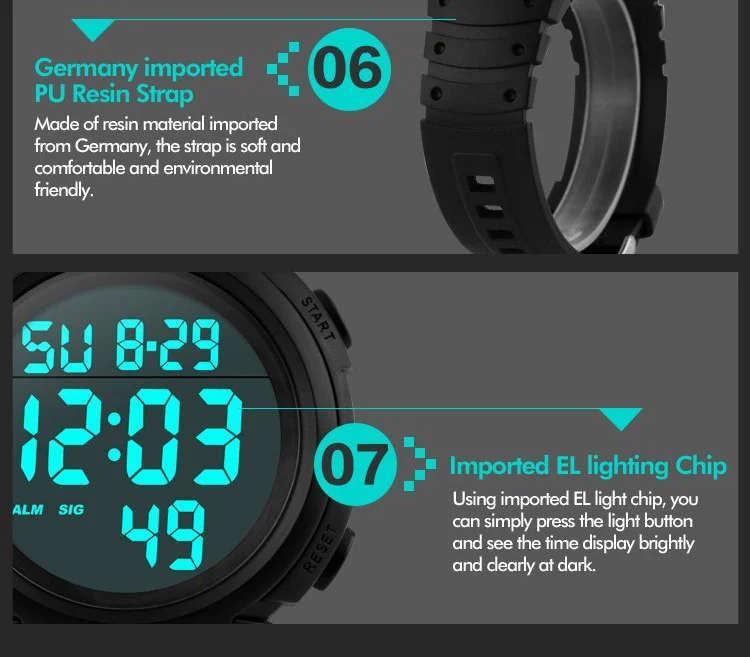 SKMEI 1068 Man Watch Fashion Big Numbers Show Sport Style 50M Waterproof Alarm Clock Digital Men Wrist Watch Relogio Masculino
