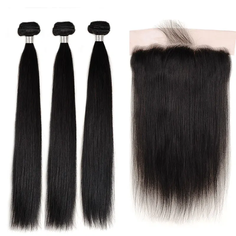 Натуральные Цветные пряди для волос, 13*4, кружевная передняя часть, 10-26 дюймов, средний коэффициент, перуанские человеческие волосы, пряди с закрытием, Сияющая Звезда, Remy - Цвет: Естественный цвет
