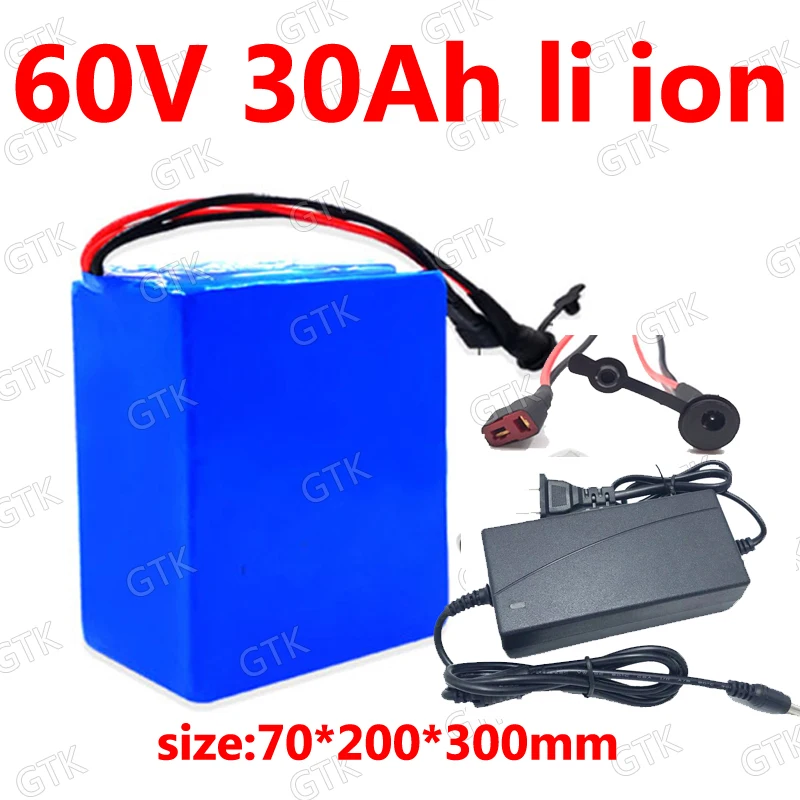 

GTK 60v 30ah lithium ion battery 18650 BMS 16S li ion for 2000w 1500w for scooter e bike go cart Tricycle Motorcycle +5A charger