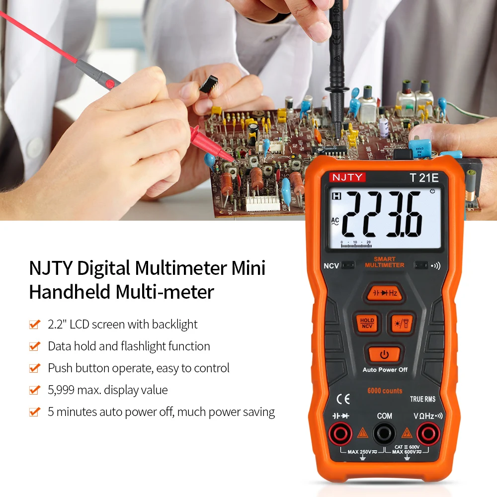Digital Multimeter Auto Ranging AC DC voltage meter Flash light Back light Large Screen 5