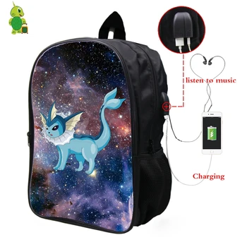 

Pokemon Vaporeon Galaxy Space Backpack Multifunction USB Charge Headphone Jack Laptop Backpack for Teens Men Women School Bags