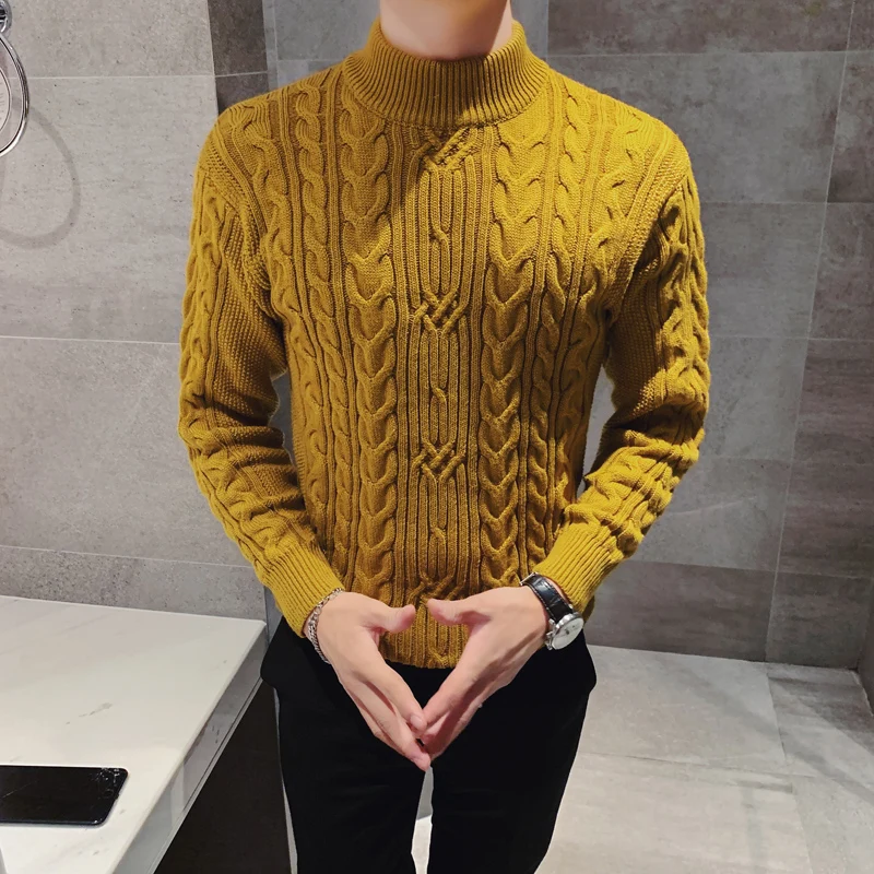 Gzdeerax однотонные Цвет свитер мужской класса люкс с высоким, плотно облегающим шею воротником жаккардовый пуловер, свитер мужской осенью и зимой Slim Fit свитера человек