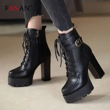 melhor Fanan Plataforma Botas Femininas Preto Verde Salto Alto Botas Goth Ankle Boots Sapatos Para Mulher Fivela Cinta Sapatos De Salto Alto Mulher 2020