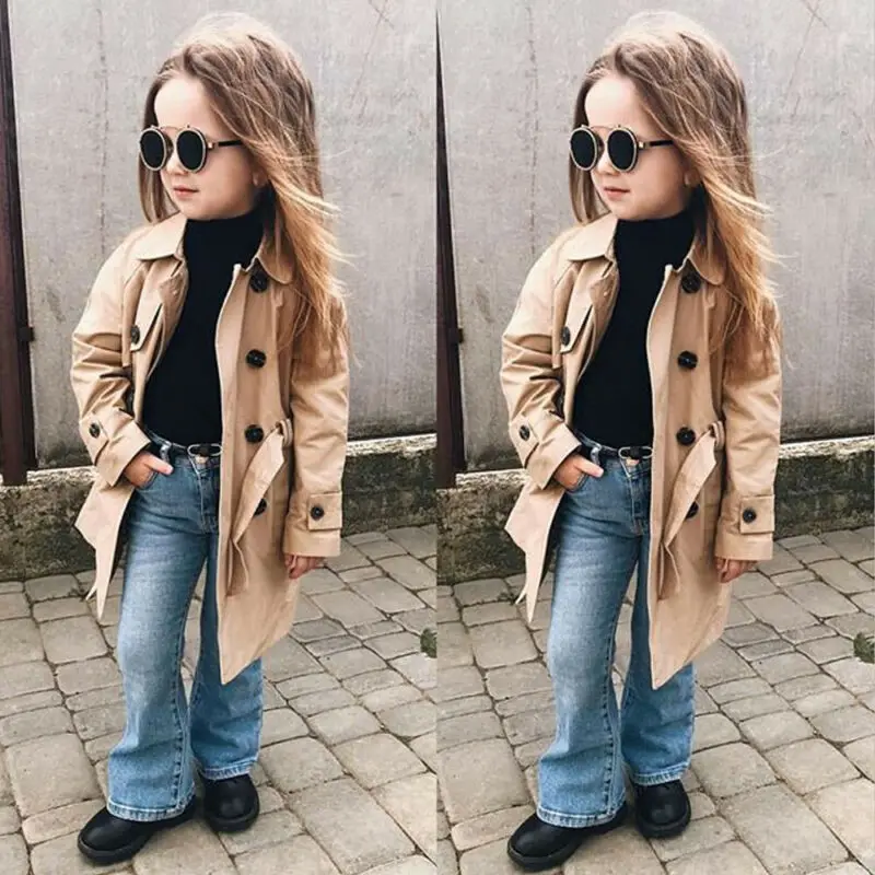 

2020 Girls Kids Fashion Long Trench Coat Winter Warm Jacket Party Dress Windbreaker Button Outerwear Jackets Overcoat Snowsuit