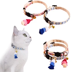2022 Pet Tassel Ethnic Style Cat Dog Collar Adjustable Necklace Anti-Suffocation With Bell Durable Pet Goods Collar Gato