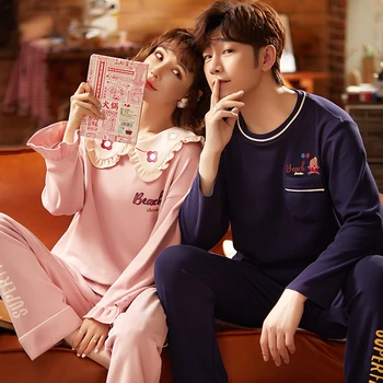 

Summer Autumn pajamas for couples Sleepwear Set Lovers print Long Sleeve Pyjamas For men women fashion Pijamas suit