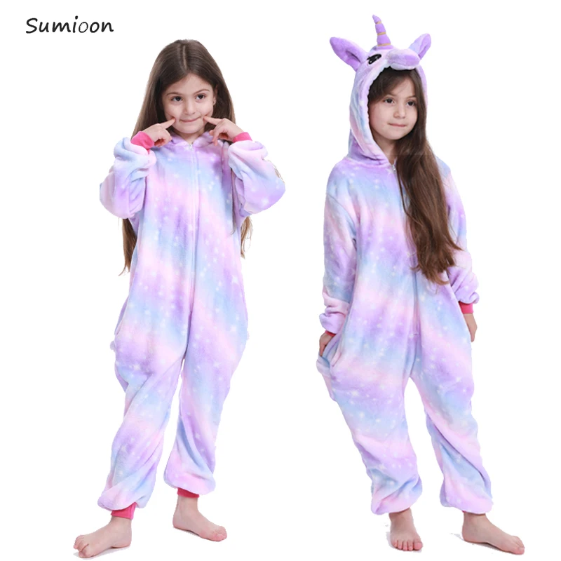 Kigurumi Flannel Stitch Pajamas Unicornio Animal Children Pajamas for Boys Girls Baby Pyjamas Kids Onesies Cartoon Sleepwear - Цвет: Purple star unicorn