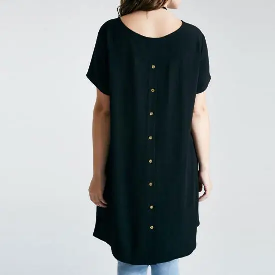 Blusa Женская Официальная футболка с круглым вырезом и коротким рукавом на спине, Сексуальная Повседневная Асимметричная свободная Базовая футболка, большие размеры 3XL 4XL 5XL 6XL AH24