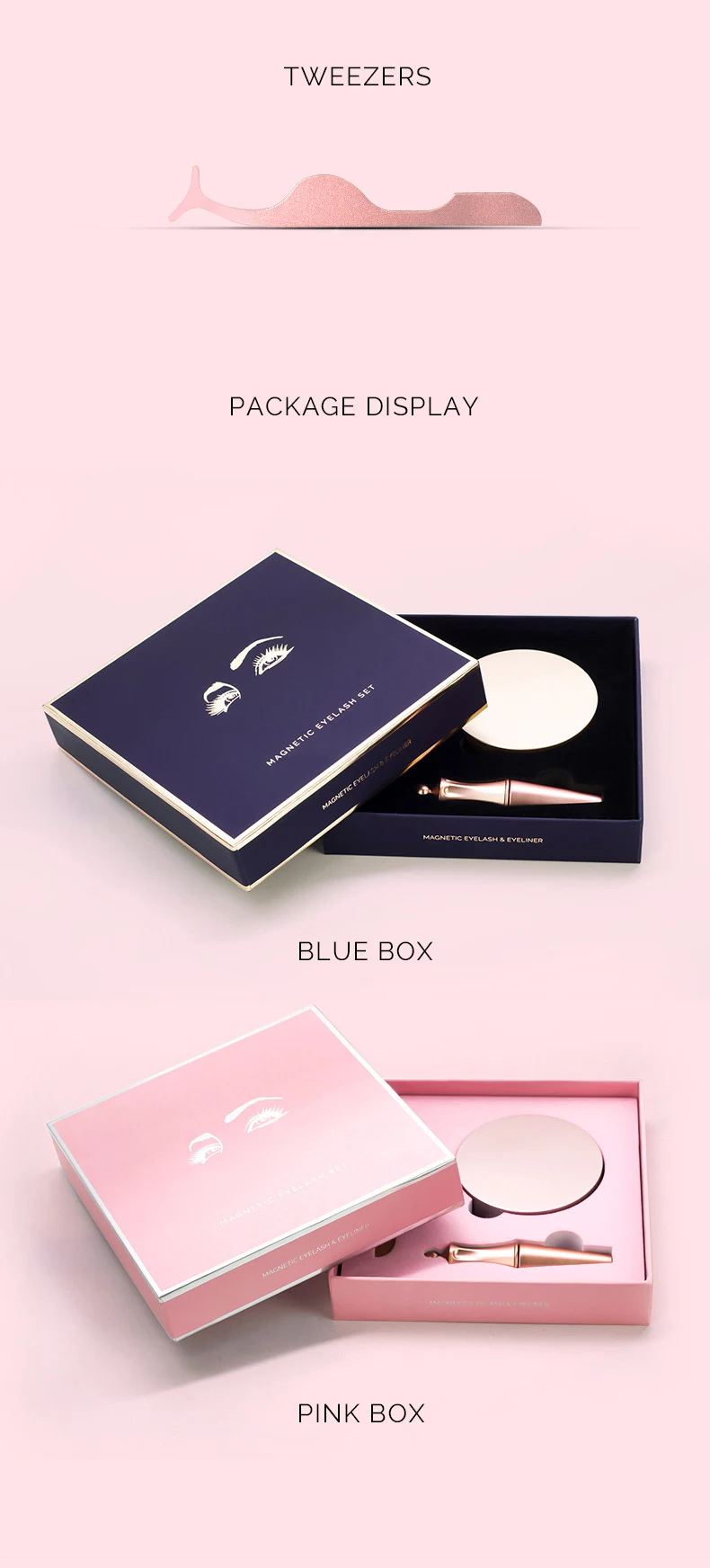 Genailish Magnetic eyelashes&eyeliner& tweezers makeup set with premium version box waterproof long lasting curl natural lashes