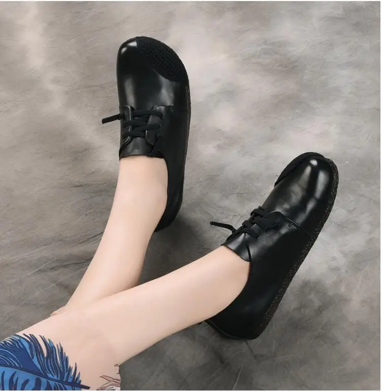 Autumn Casual Flat Shoe Genuine Leather Loafers Mother Pregnant Women Shoe Female Women Flats comfortable handmade Shoes