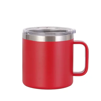 

Double Wall Thermos Flask Termo Water Cup Coffee Mug Stainless Steel Wide Mouth For Office With Hand Grip 14oz