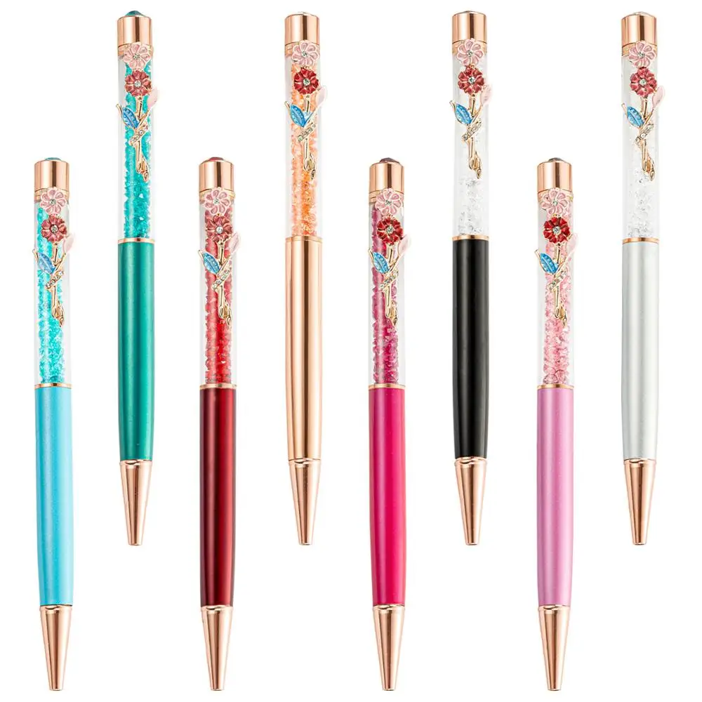 2020 New Design High-end style delicate flower decoration clip metal Ballpoint pen with custom logo 7 pcs delicate flower of life chakras stickers pyramid meditation art resin filler supply sacred geometry metal stickers 264e