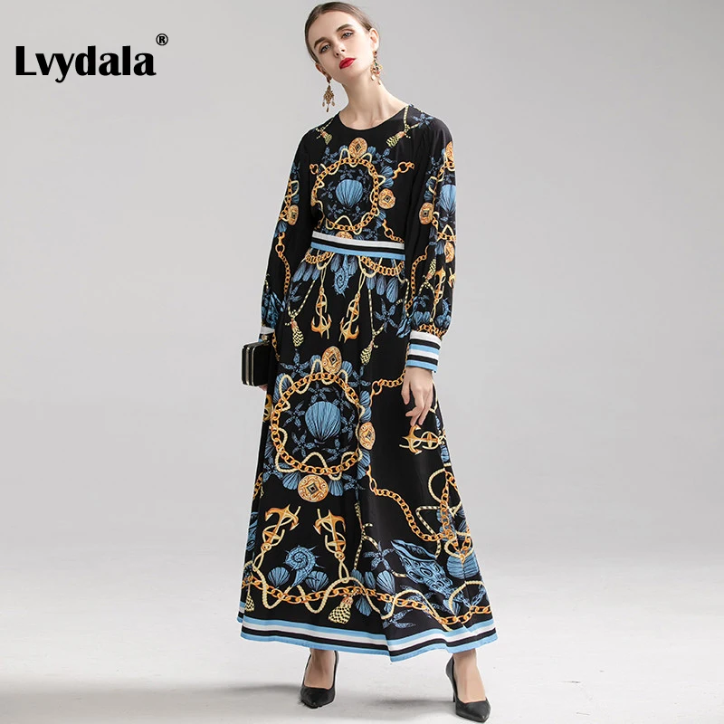 Lvydala модное дизайнерское подиумное платье зимнее женское платье с длинным рукавом в полоску винтажное Макси-платье