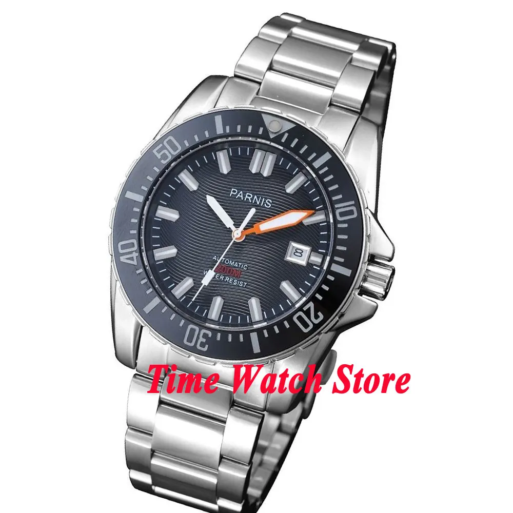 Твердые 43 мм Парнис 20ATM Автоматическая нырять Для мужчин часы с сапфировым