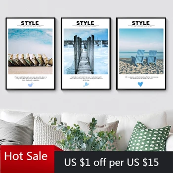 

Blue Beach Landscape Canvas Painting Aesthetic Room Decor No Frame Still Life Seaside Sand Poster Modern Wall Decor