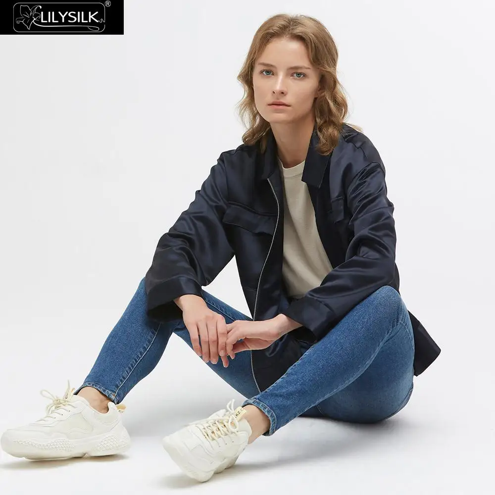 LilySilk куртка Красивый обрезанный Шелковый бомбер женская новая