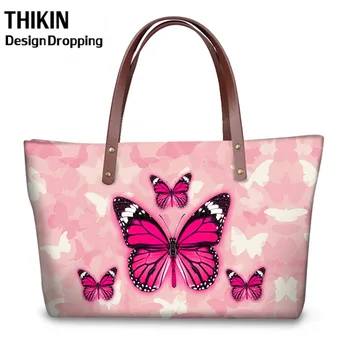 

THIKIN Beauty Pink Butterflies 3D Handbags Set for Women Large Coin Purses Girls Fashion Shoulder Bags Ladies Cluth Bag Wallet
