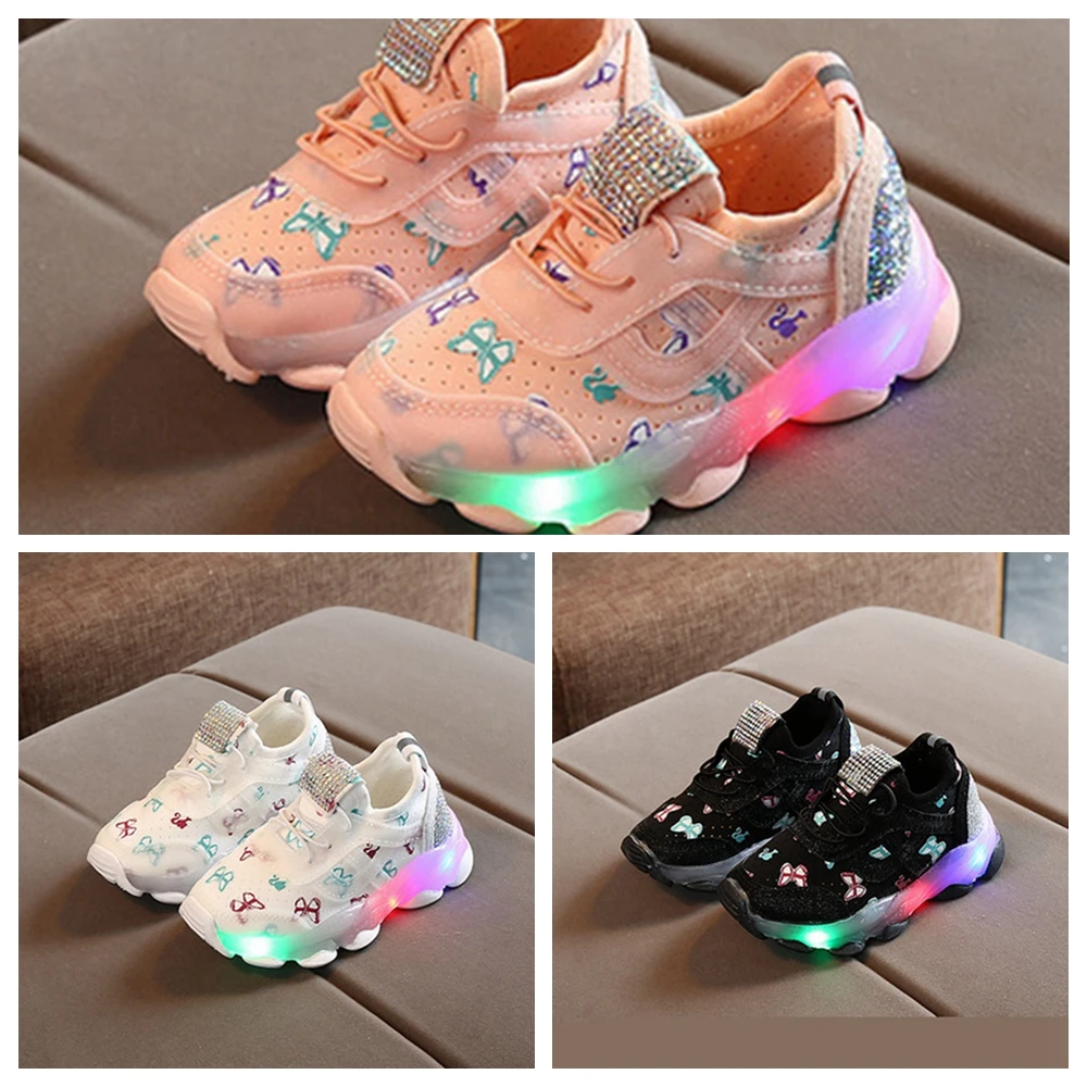

Butterfly Shoes Kids Luminous Shoes For Girls Children Causal Princess Sneakers With Lights Glowing LED Baby Toddler Shoes White