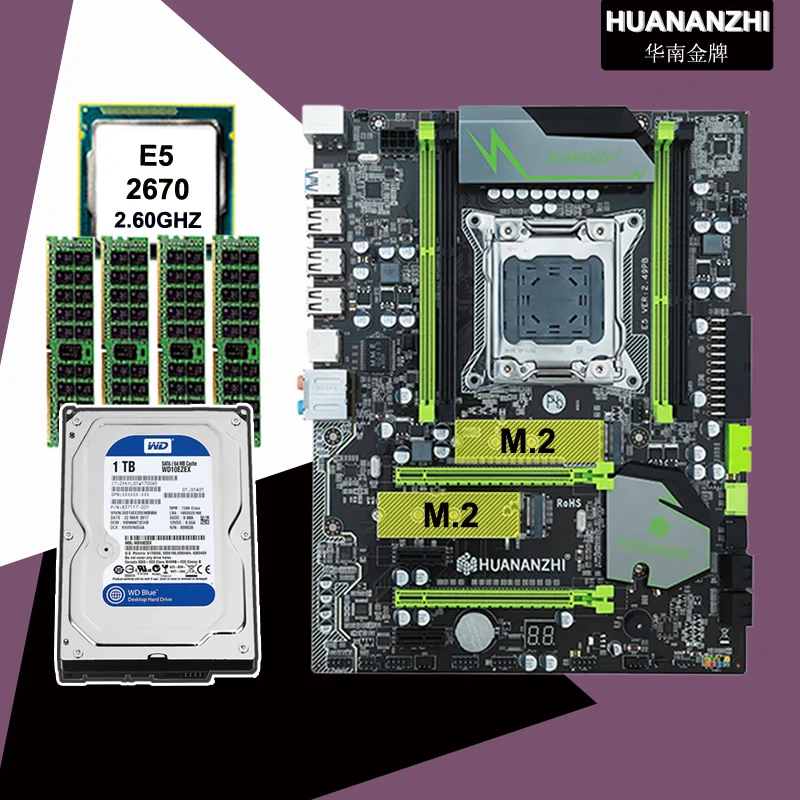 Фирменная материнская плата HUANAN ZHI X79 LGA2011 с ЦП Xeon E5 2670 C2 2,6 ГГц ОЗУ 16 Гб (4*4G) DDR3 REG ECC SATA3 7200 1 ТБ HDD Фирменная материнская плата HUANAN ZHI X79 LGA2011 с ЦП Xeon E5 2670 C2 2,6 ГГц ОЗУ 16 Гб (4*4G) DDR3 REG ECC SATA3 7200 1 ТБ HDD