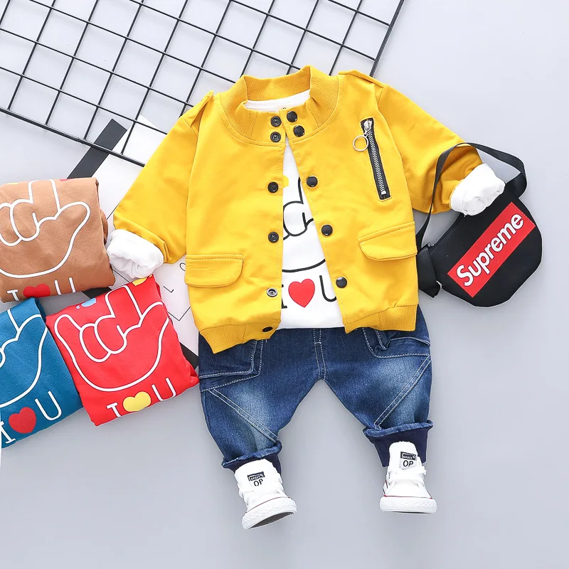 

2019 Spring New Style Long Sleeve Baseball Uniform Jacket 3 Pieces Korean Version Childrenswear Children Clothes
