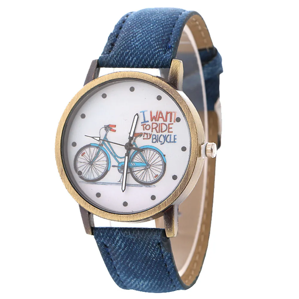 Женские часы, винтажные джинсовые женские часы, велосипедные кварцевые часы с узором в горошек, роскошные брендовые модные часы - Цвет: A