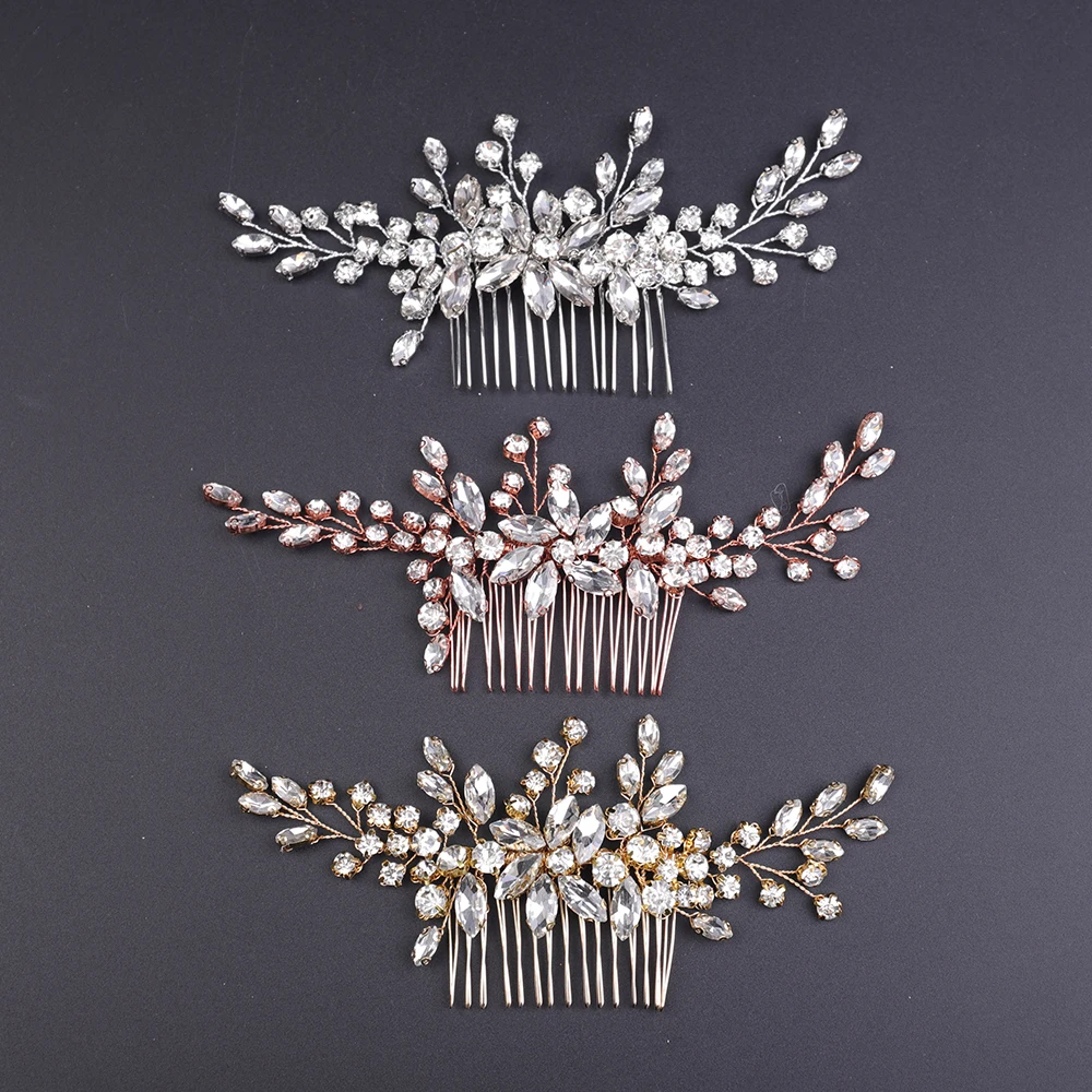 Silver Rhinestone Hair Comb Luxury Women Headpieces Tiara Wedding Hair Ornaments Flower Jewelry Bridal Headwear Clip