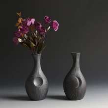 Ручной работы Керамика классического черного цвета простая ваза горшок для Выращивание растений без почвы сушенный цветочный ваза солнце и луна Настольный цветочный горшок в минималистском стиле