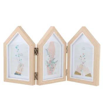 

American Three-sided House Wood Color Photo Frame Wooden Creative Burlywood Photo Frame Table Living Room Desk Decoration