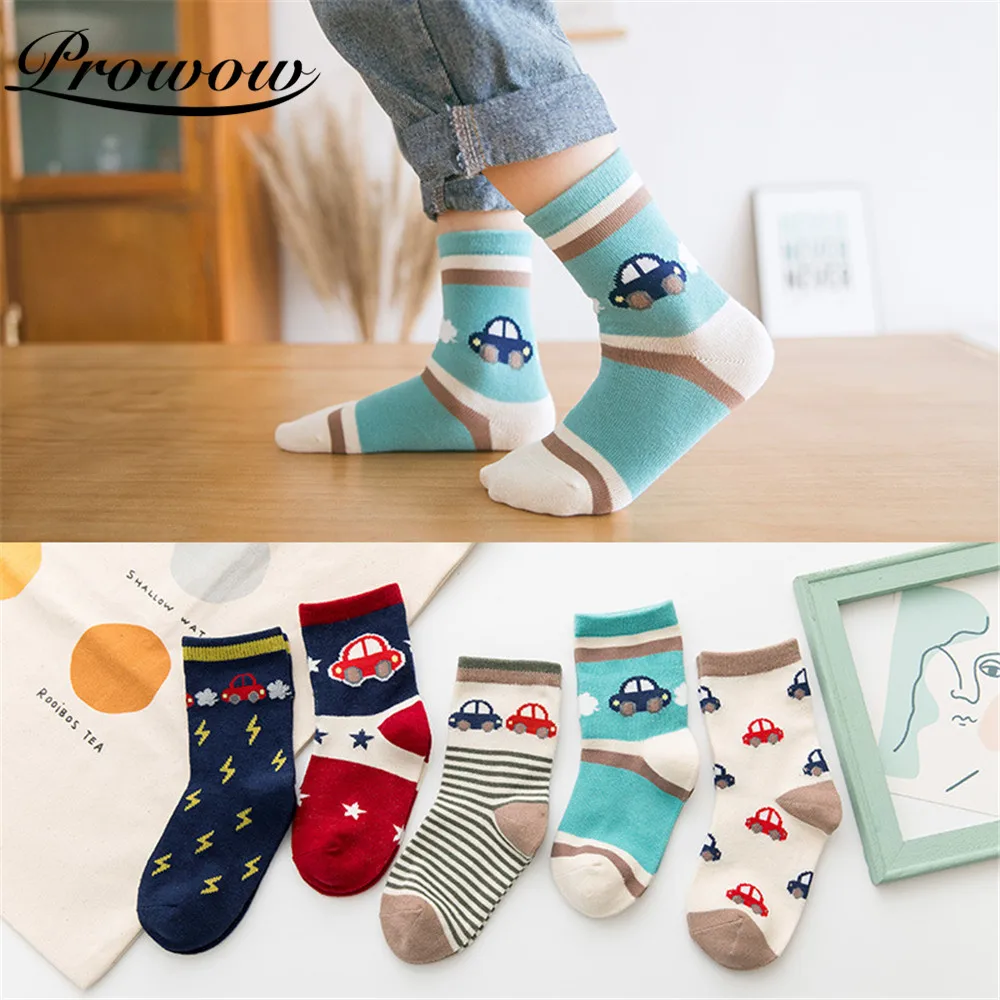

Prowow 1-12 Years Children Socks Cute Flamingo Car Print Cartoon Socks for Baby Boys Girls Socks 5 Pairs Kids Socks Set