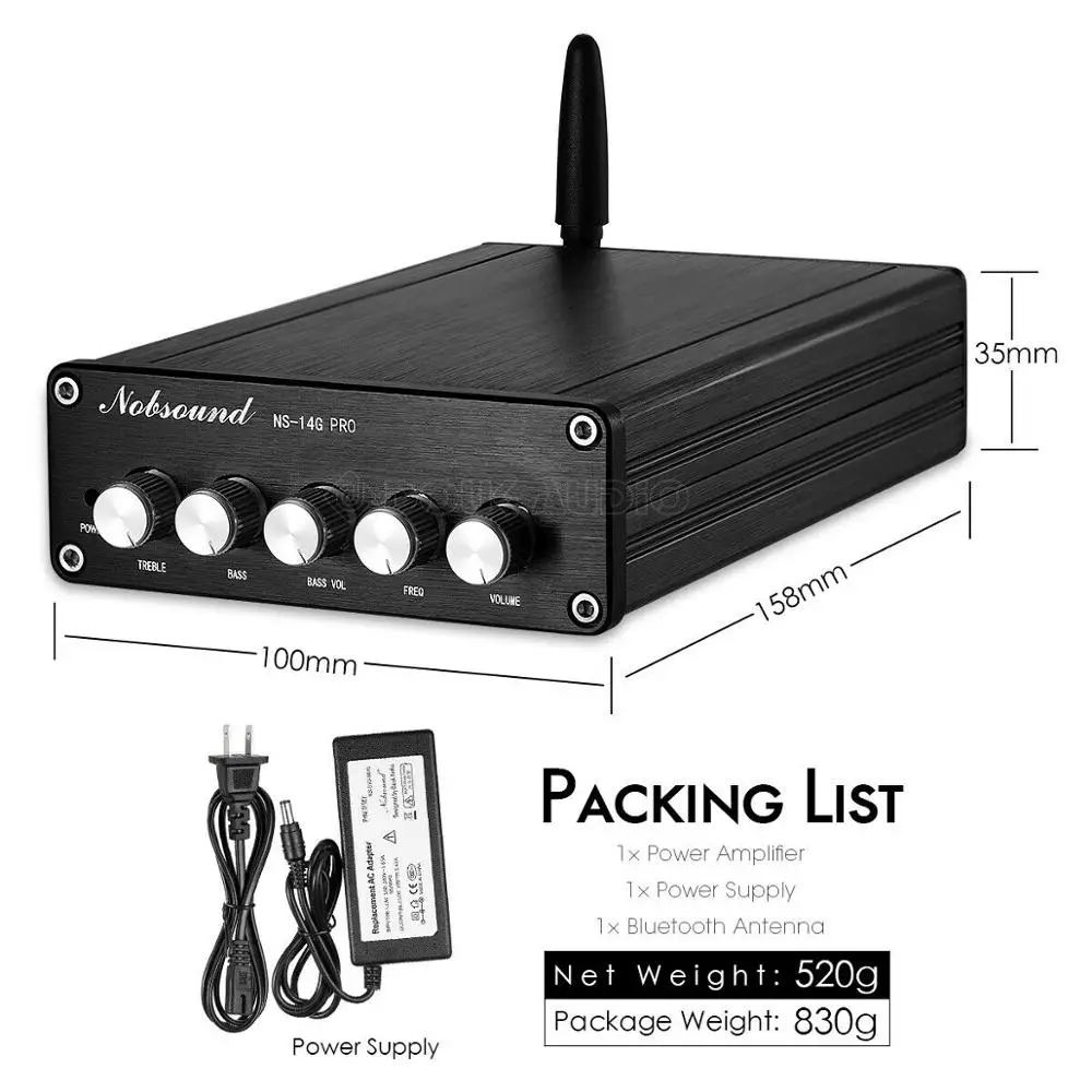 14GPor With adapter Nobsound HiFi 200 Вт Bluetooth 5,0 стерео 2,1 канальный усилитель мощности сабвуфер звуковой приемник PCM5102A Класс D Amp - Цвет: 14GPor With adapter