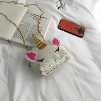 

Cute Unicorn Bag Kids Women Leather Handbags Girls Crossbody Shoulder Messenger Bags Sequins Small Bags For Women