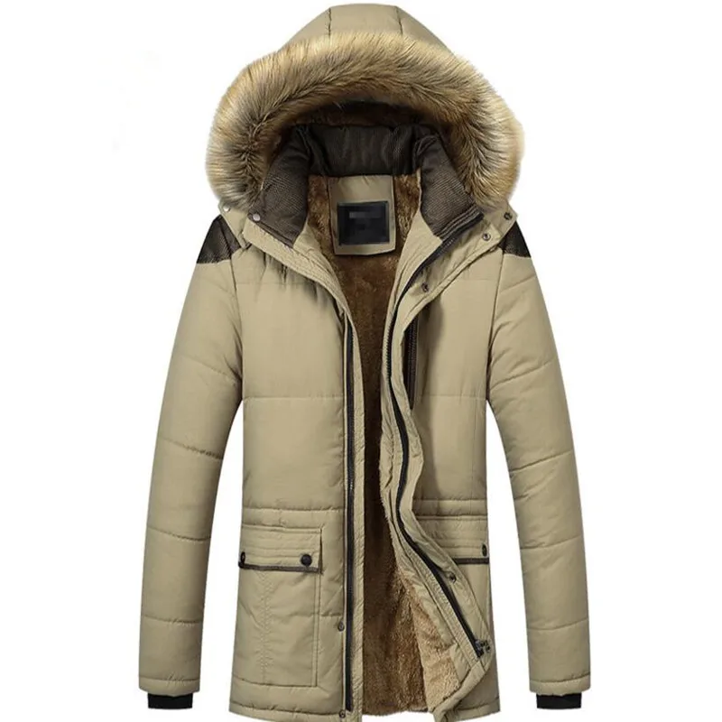 

2019 men's new thickened down cotton matching cap thick collar cotton-padded jacket long style coat